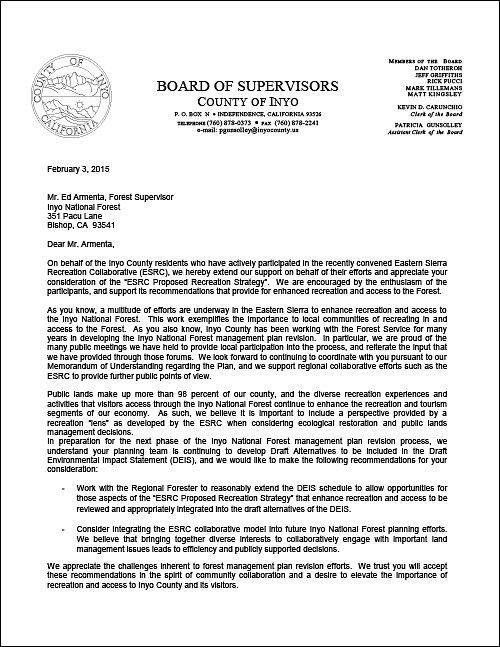 Inyo County - Letter of Support for ESRC Efforts