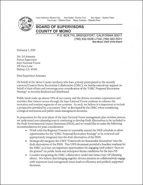 Mono County - Letter of Support for ESRC Efforts