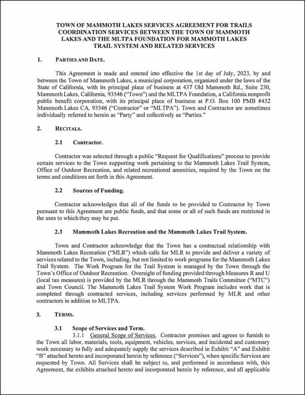 Services Agreement For Trails Coordination Services