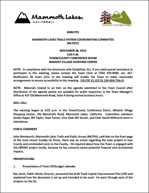 MLTS CC Meeting Minutes - November 28, 2012 