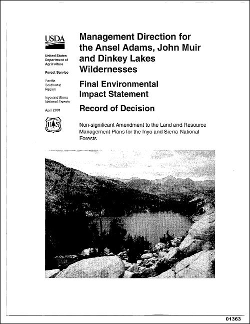 Management Direction for Sierra Wildernesses - 2001