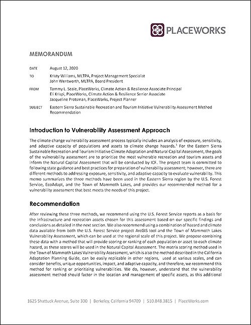 Placeworks - "Vulnerability Assessment Method Recommendation"