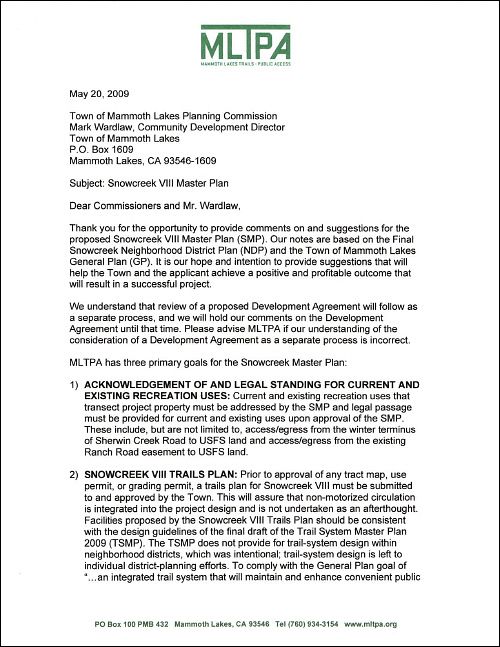 MLTPA comments - Snowcreek Master Plan VIII - May 27, 2009  (2MB)