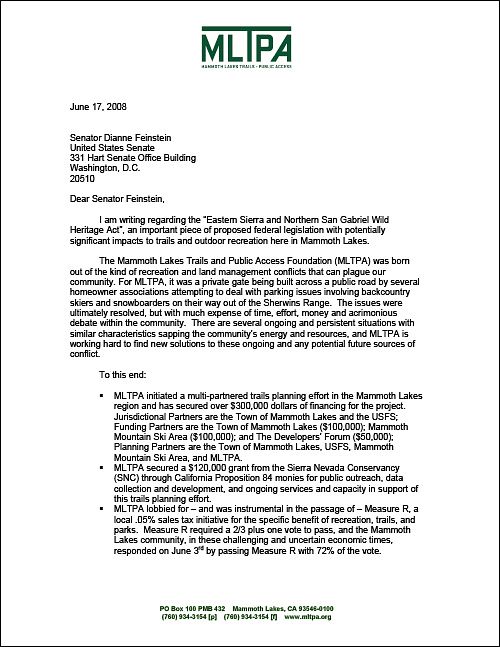 MLTPA letter - Senator Diane Feinstein  (84KB)
