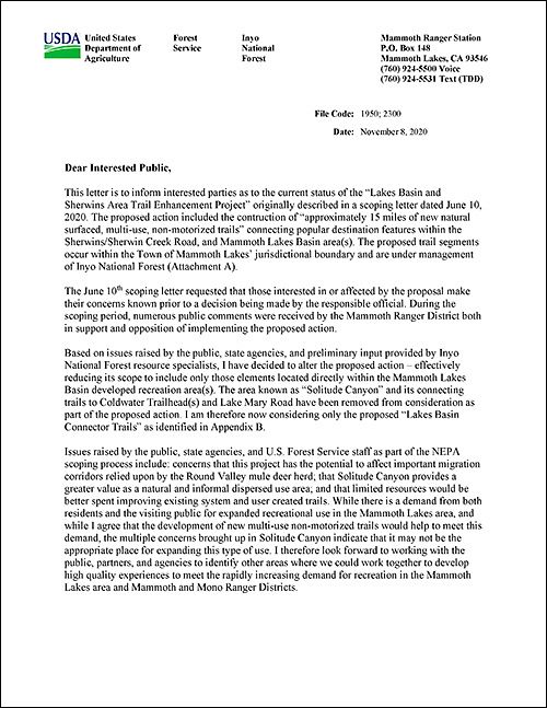 District Ranger Revision to Proposed Action Letter
